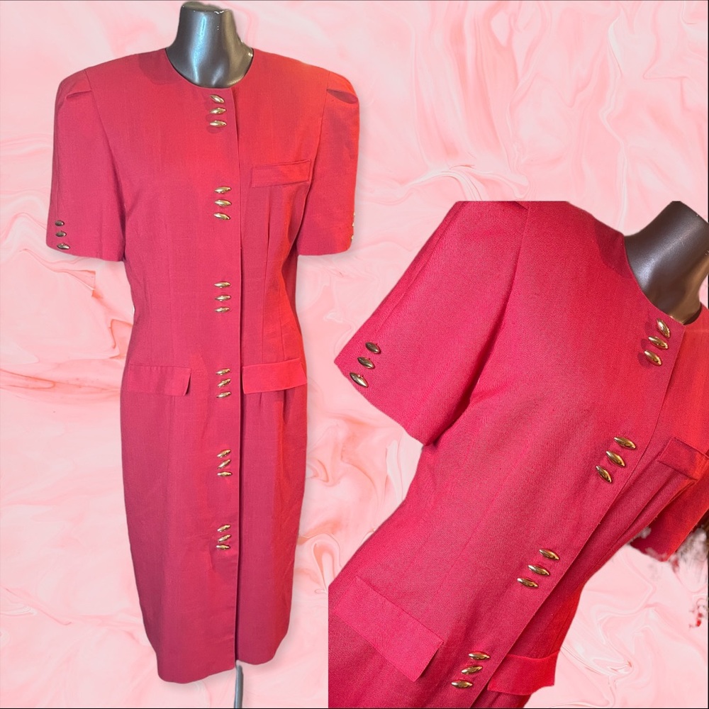 Vintage Leslie Fay Collections Red Dress w/gold accents